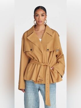 NWOT KBB by KAHLANA Women's 'The Belted Cropped Trench Jacket'